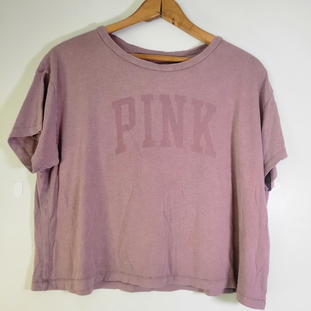 Victoria's Secret PINK T-Shirt Womens Small Mauve Speckled Logo Short Sleeve Tee
